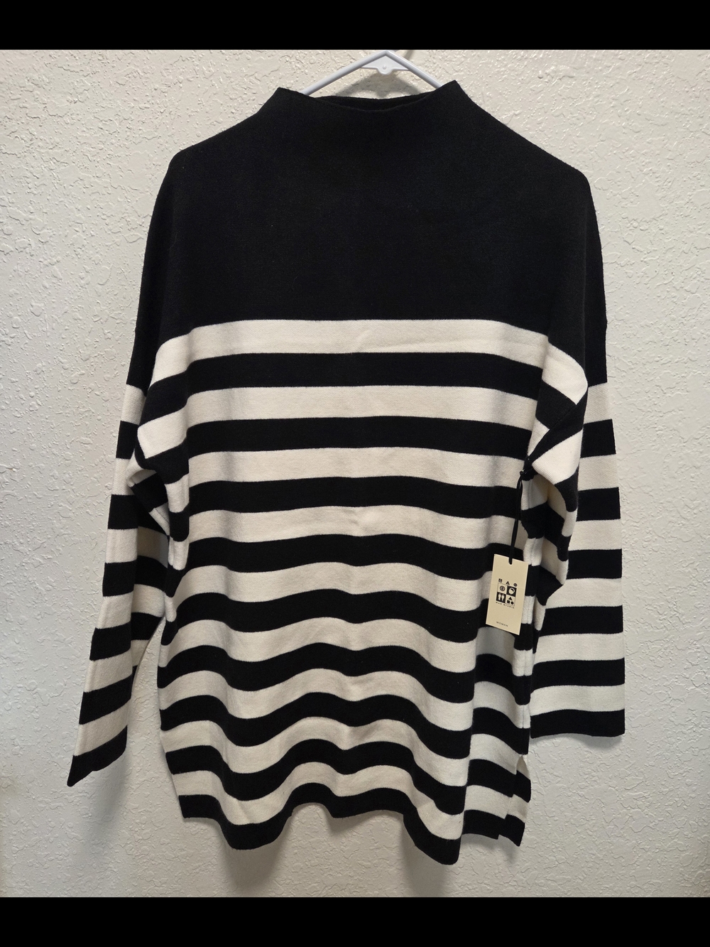 Max Studio Woman Black & White Striped Mockneck Sweater